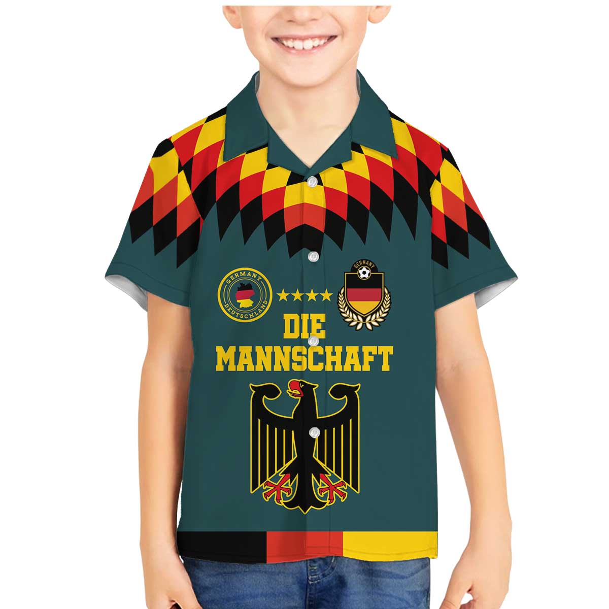 Custom Germany Football 2024 Go Champion Family Matching Mermaid Dress and Hawaiian Shirt Design 90s Style Away Color - Wonder Print Shop