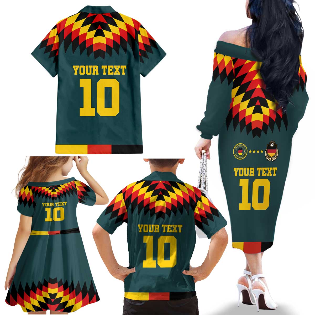 Custom Germany Football 2024 Go Champion Family Matching Off The Shoulder Long Sleeve Dress and Hawaiian Shirt Design 90s Style Away Color - Wonder Print Shop