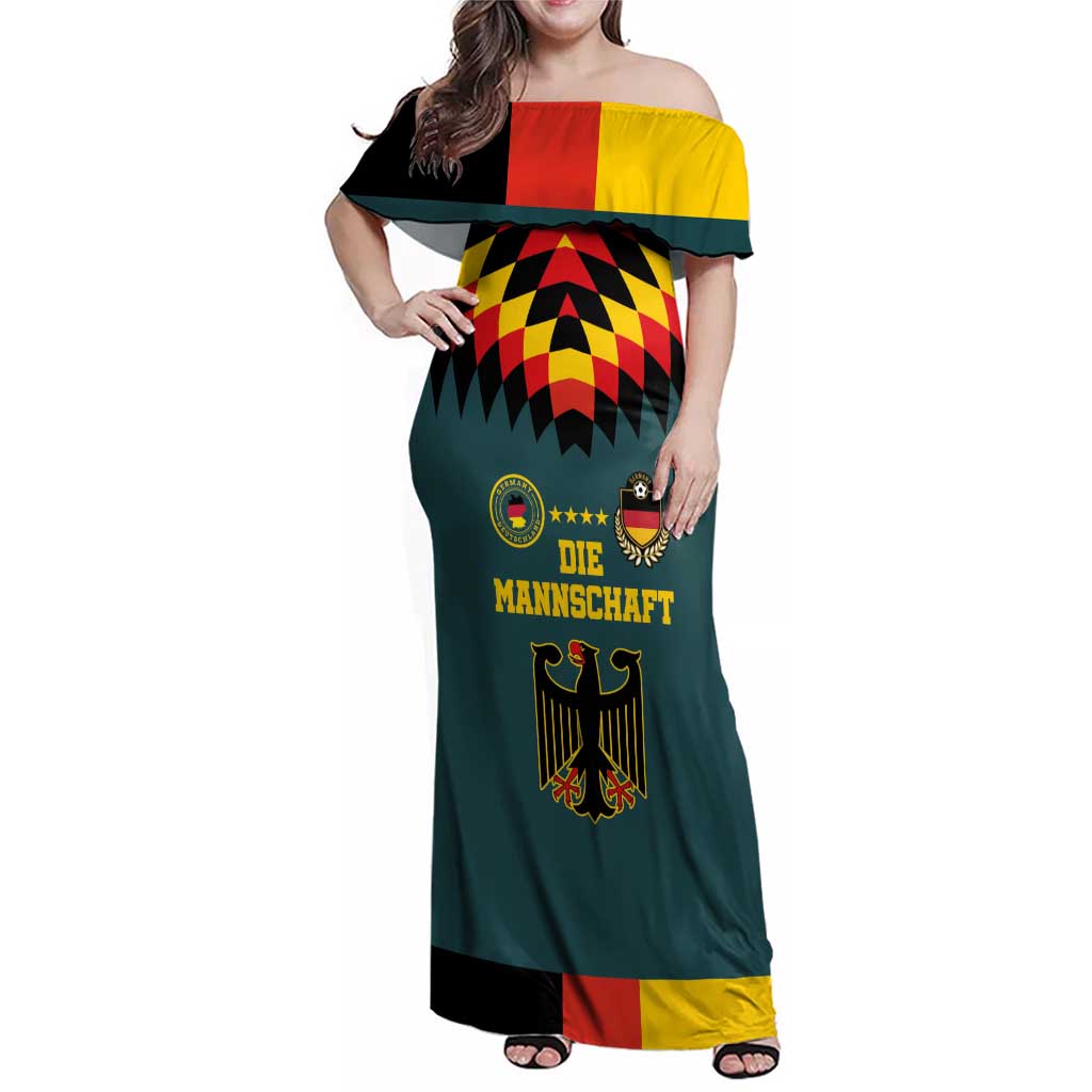 Custom Germany Football 2024 Go Champion Family Matching Off Shoulder Maxi Dress and Hawaiian Shirt Design 90s Style Away Color - Wonder Print Shop