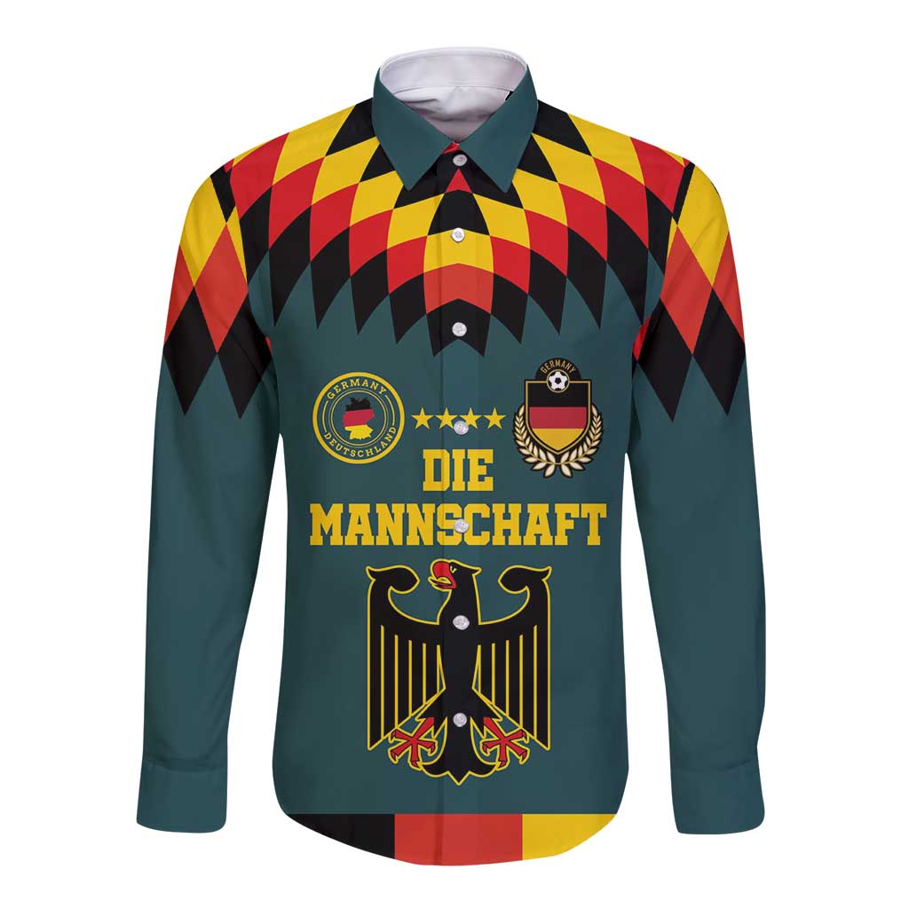 Custom Germany Football 2024 Go Champion Long Sleeve Button Shirt Design 90s Style Away Color - Wonder Print Shop