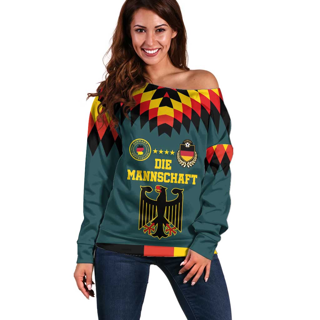 Custom Germany Football 2024 Go Champion Off Shoulder Sweater Design 90s Style Away Color - Wonder Print Shop