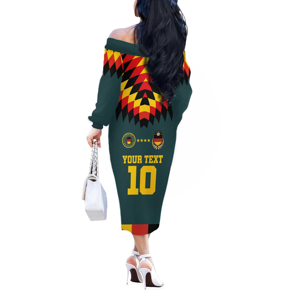 Custom Germany Football 2024 Go Champion Off The Shoulder Long Sleeve Dress Design 90s Style Away Color - Wonder Print Shop