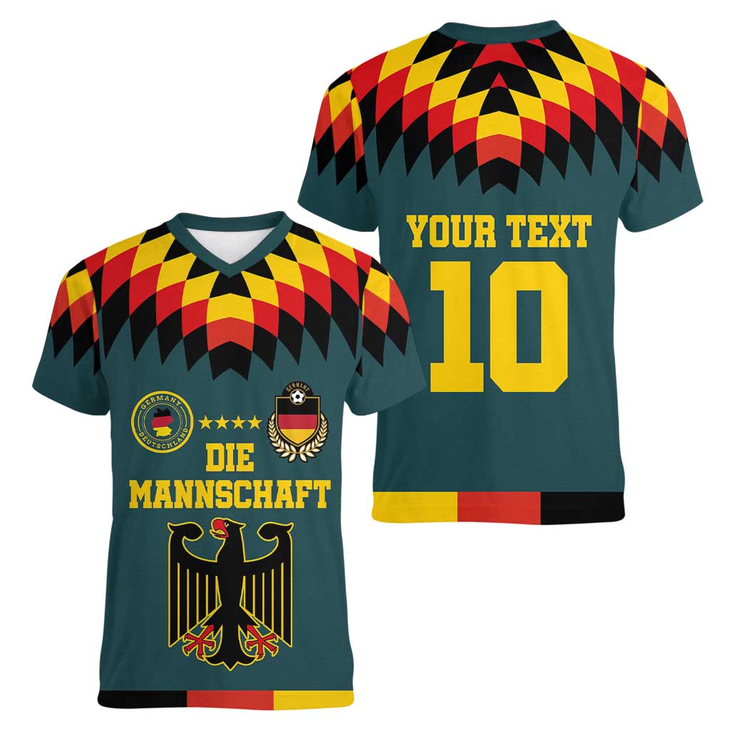 Custom Germany Football 2024 Go Champion Women V-Neck T-Shirt Design 90s Style Away Color - Wonder Print Shop