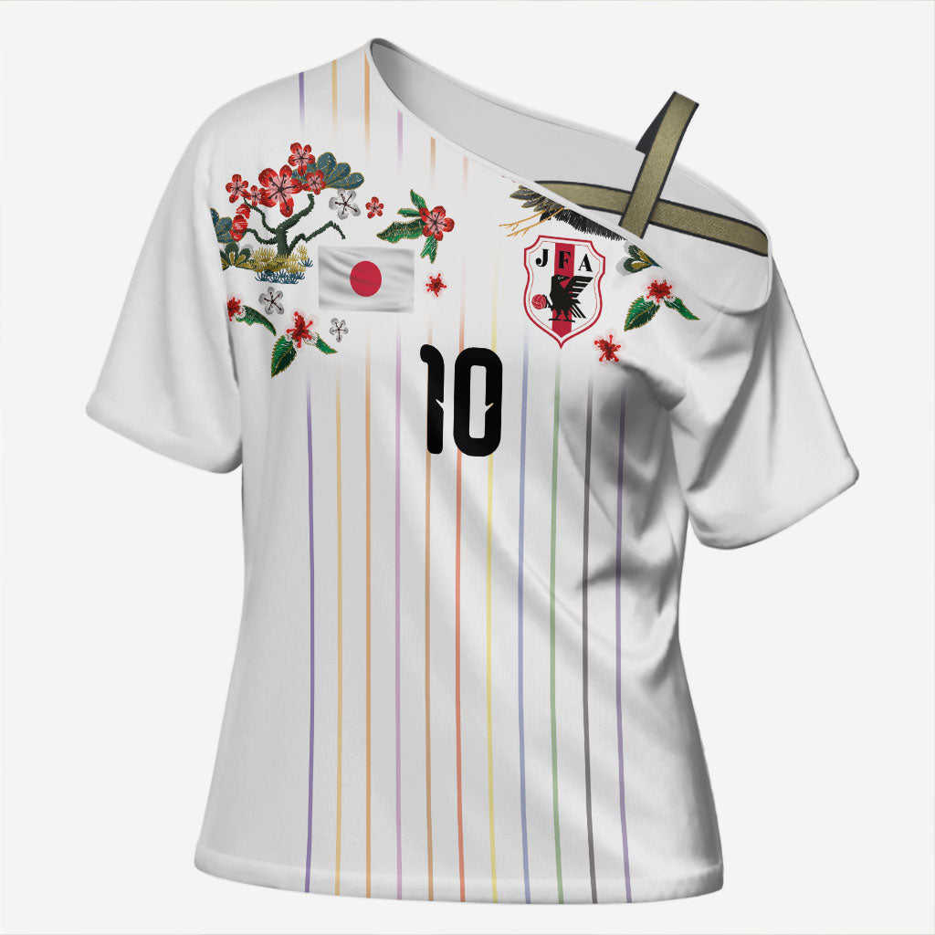 Japan Football Custom Cross Shoulder Shirt Colors Beyond Horizon Sashiko Effect White Version