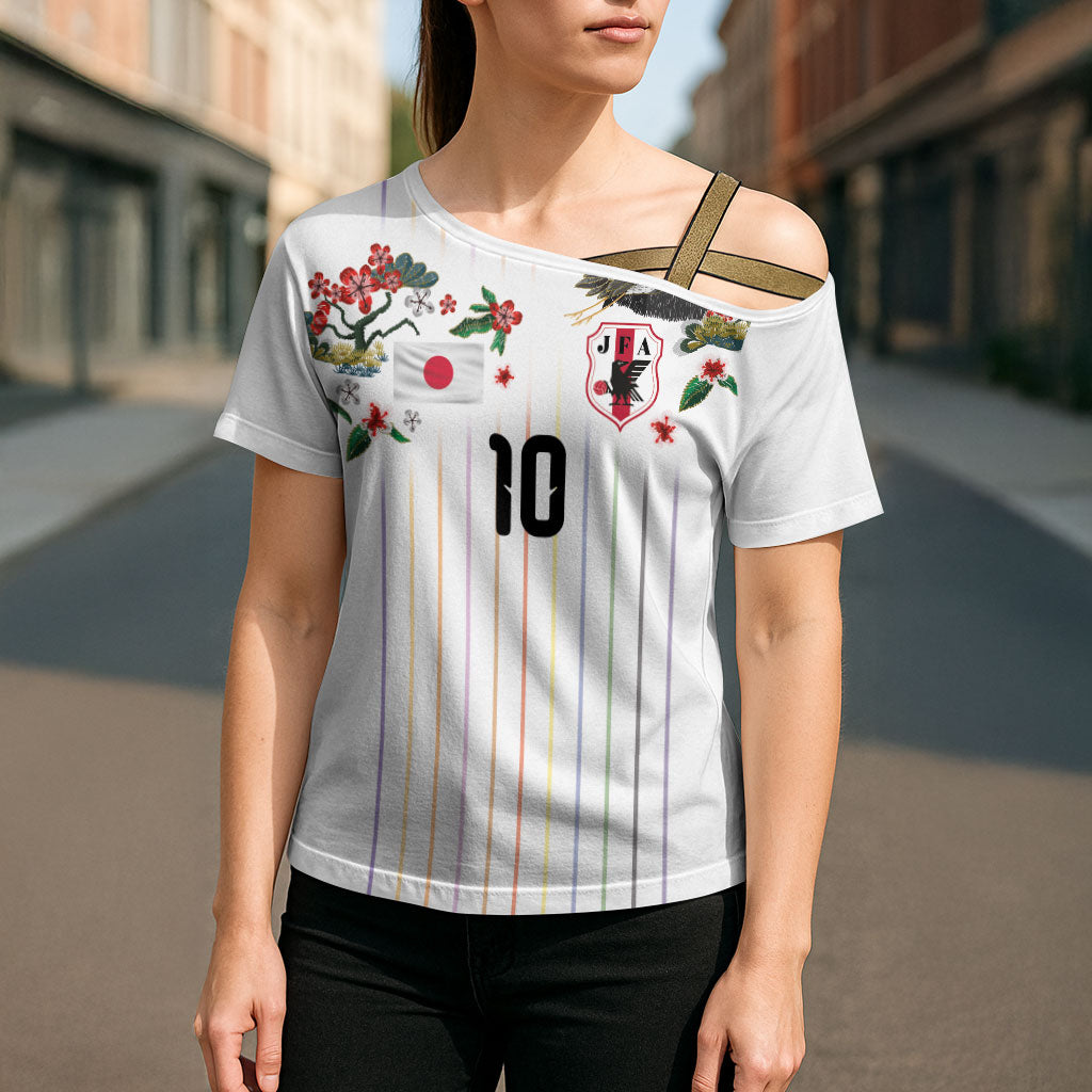 Japan Football Custom Cross Shoulder Shirt Colors Beyond Horizon Sashiko Effect White Version