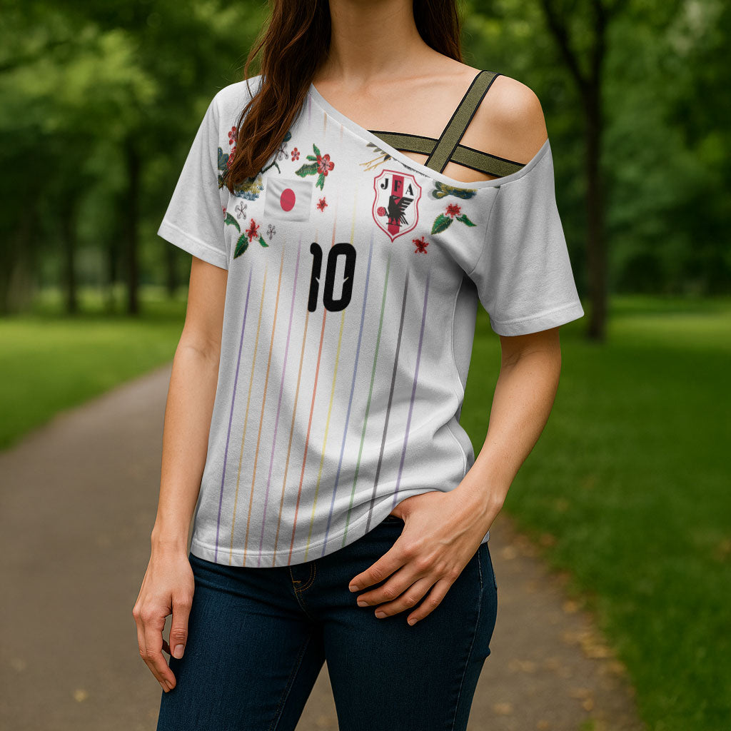 Japan Football Custom Cross Shoulder Shirt Colors Beyond Horizon Sashiko Effect White Version