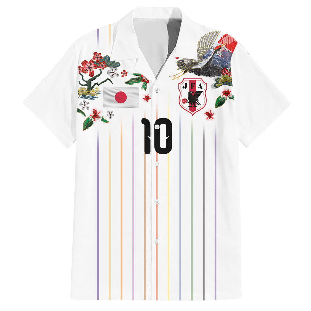 Japan Football Custom Hawaiian Shirt Colors Beyond Horizon Sashiko Effect White Version