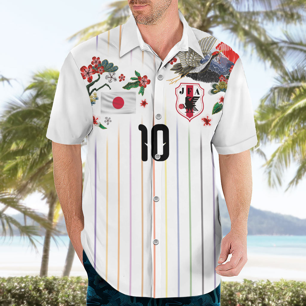 Japan Football Custom Hawaiian Shirt Colors Beyond Horizon Sashiko Effect White Version