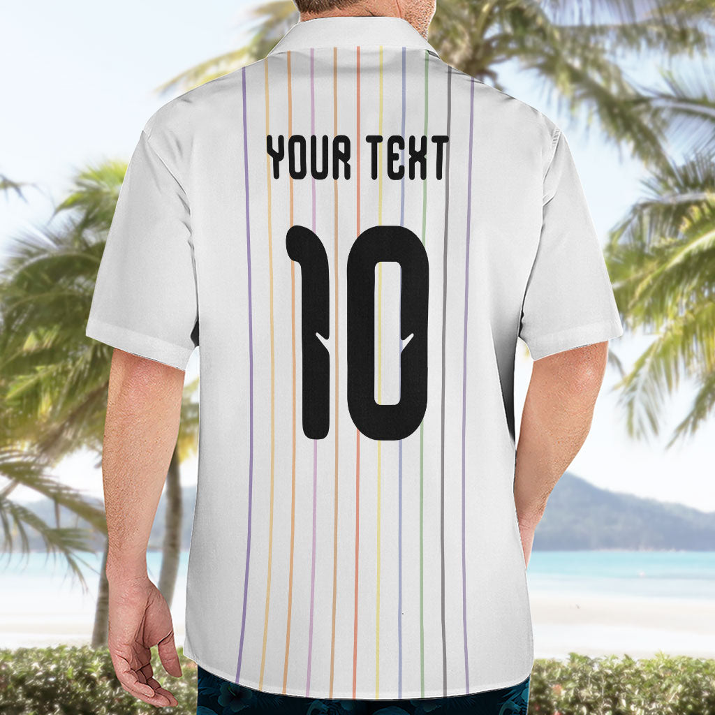 Japan Football Custom Hawaiian Shirt Colors Beyond Horizon Sashiko Effect White Version
