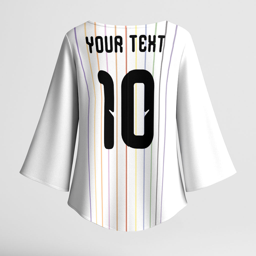 Japan Football Custom Kimono Sleeve Blouse Colors Beyond Horizon Sashiko Effect White Version