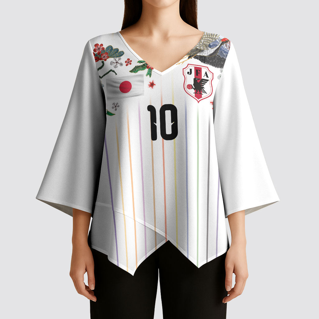 Japan Football Custom Kimono Sleeve Blouse Colors Beyond Horizon Sashiko Effect White Version