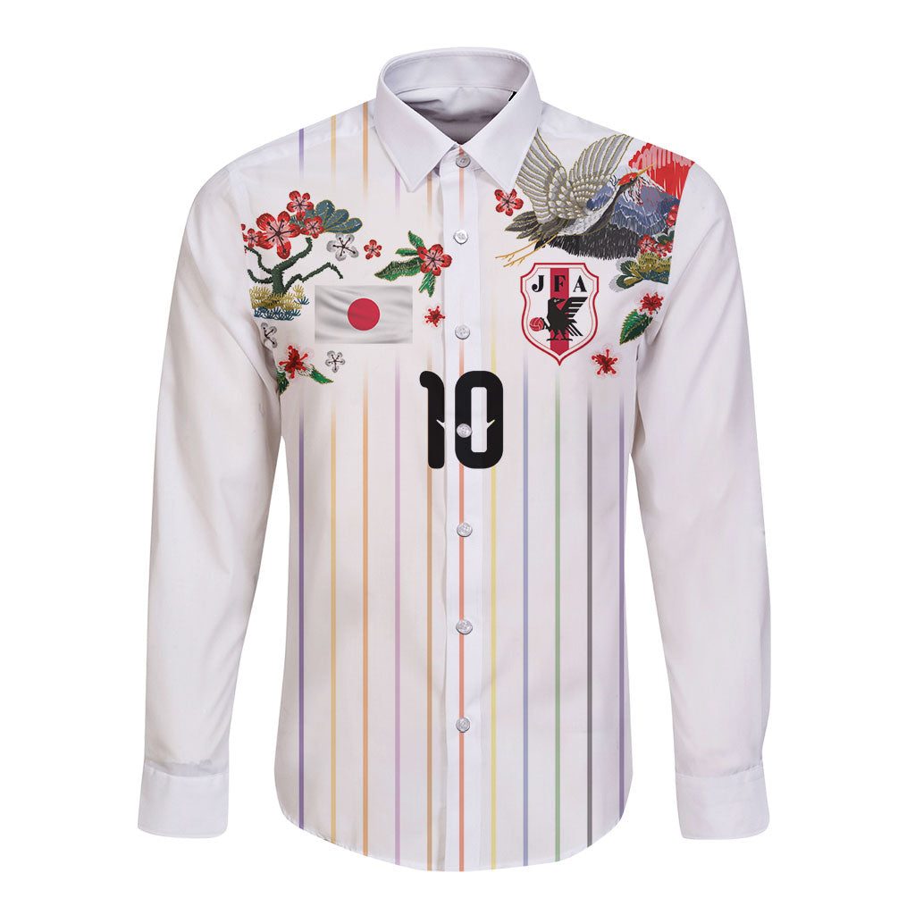 Japan Football Custom Long Sleeve Button Shirt Colors Beyond Horizon Sashiko Effect White Version