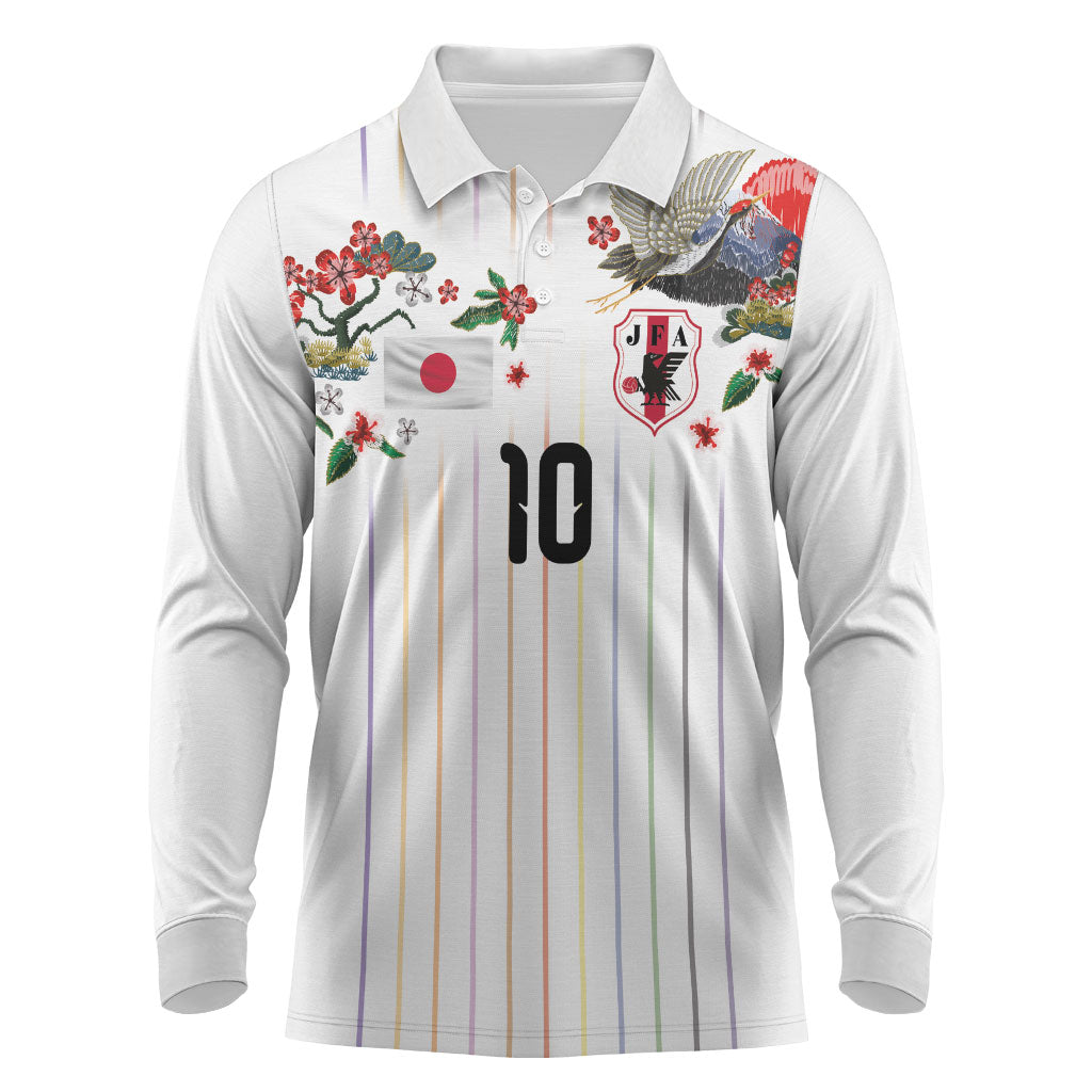 Japan Football Custom Long Sleeve Polo Shirt Colors Beyond Horizon Sashiko Effect White Version