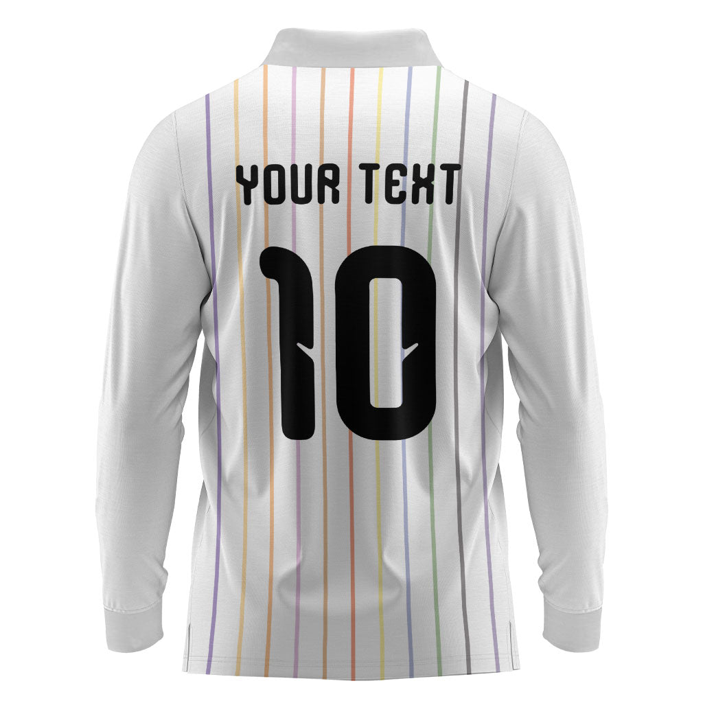 Japan Football Custom Long Sleeve Polo Shirt Colors Beyond Horizon Sashiko Effect White Version
