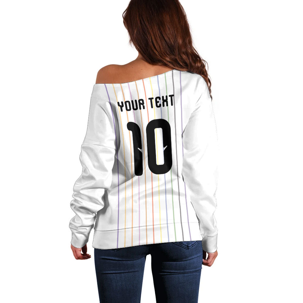 Japan Football Custom Off Shoulder Sweater Colors Beyond Horizon Sashiko Effect White Version