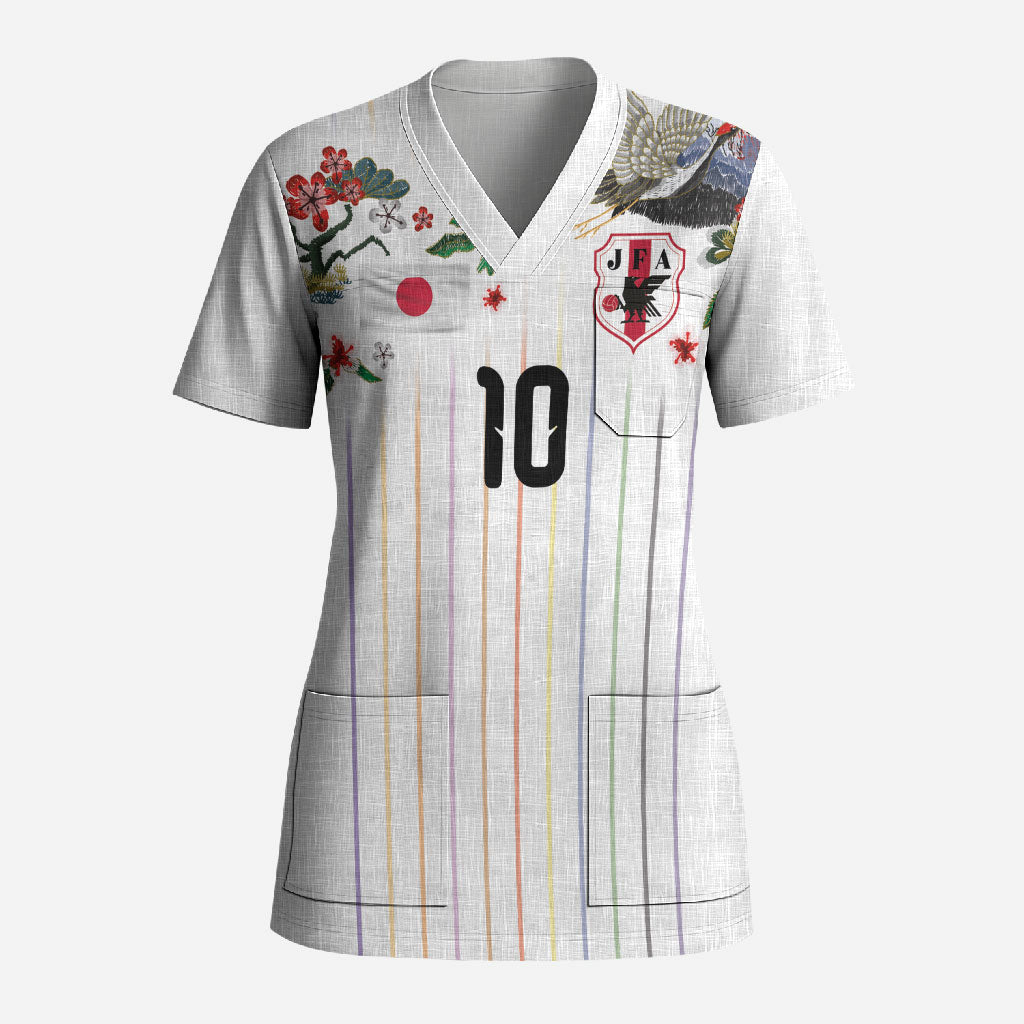 Japan Football Custom Scrub Top Colors Beyond Horizon Sashiko Effect White Version