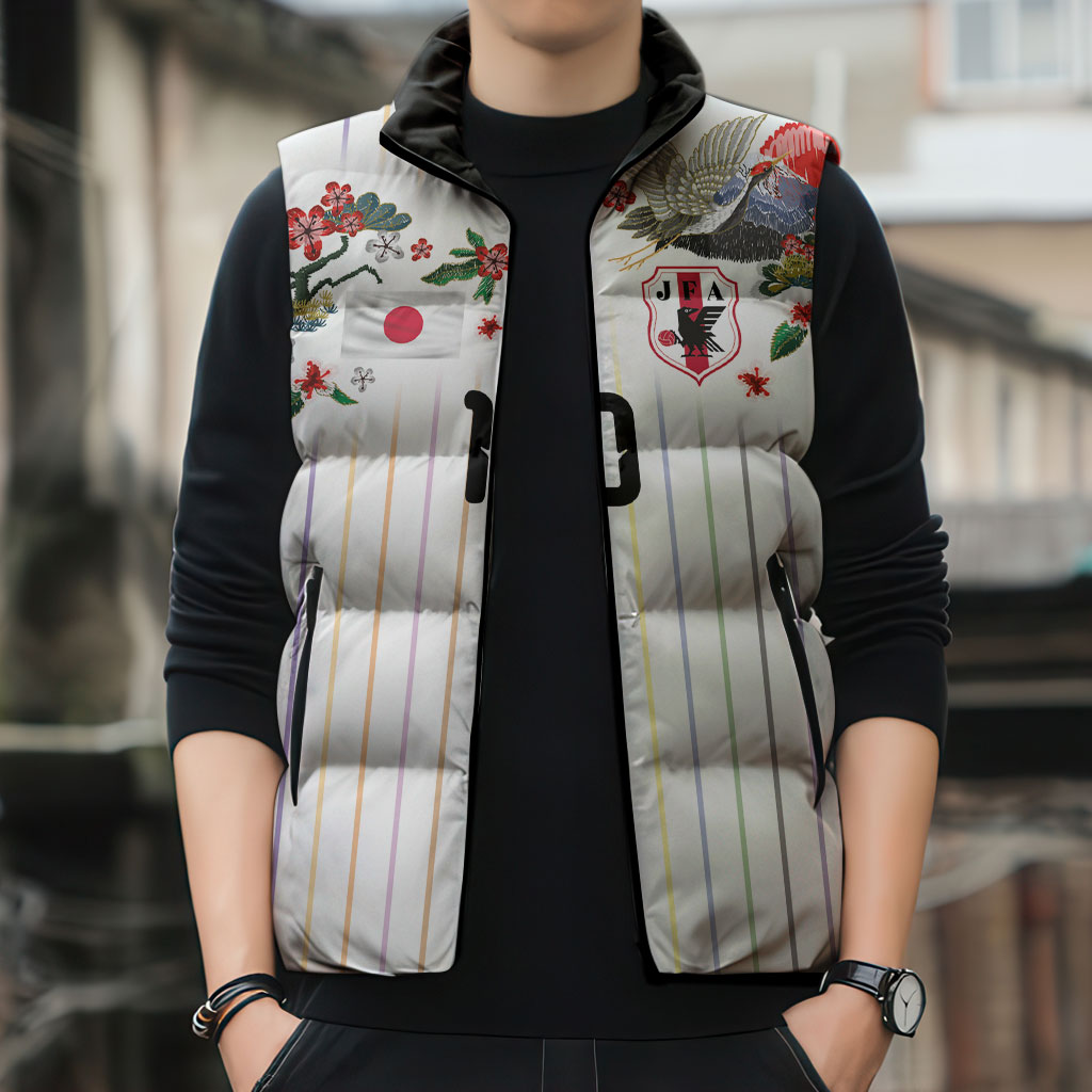 Japan Football Custom Sleeveless Puffer Jacket Colors Beyond Horizon Sashiko Effect White Version