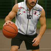 Japan Football Custom Sleeveless Zip Hoodie Colors Beyond Horizon Sashiko Effect White Version