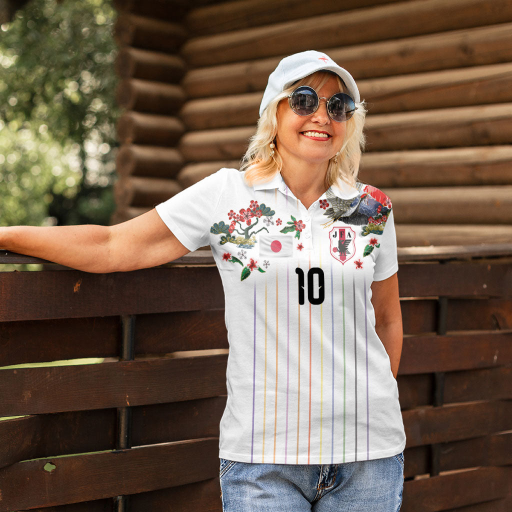 Japan Football Custom Women Polo Shirt Colors Beyond Horizon Sashiko Effect White Version