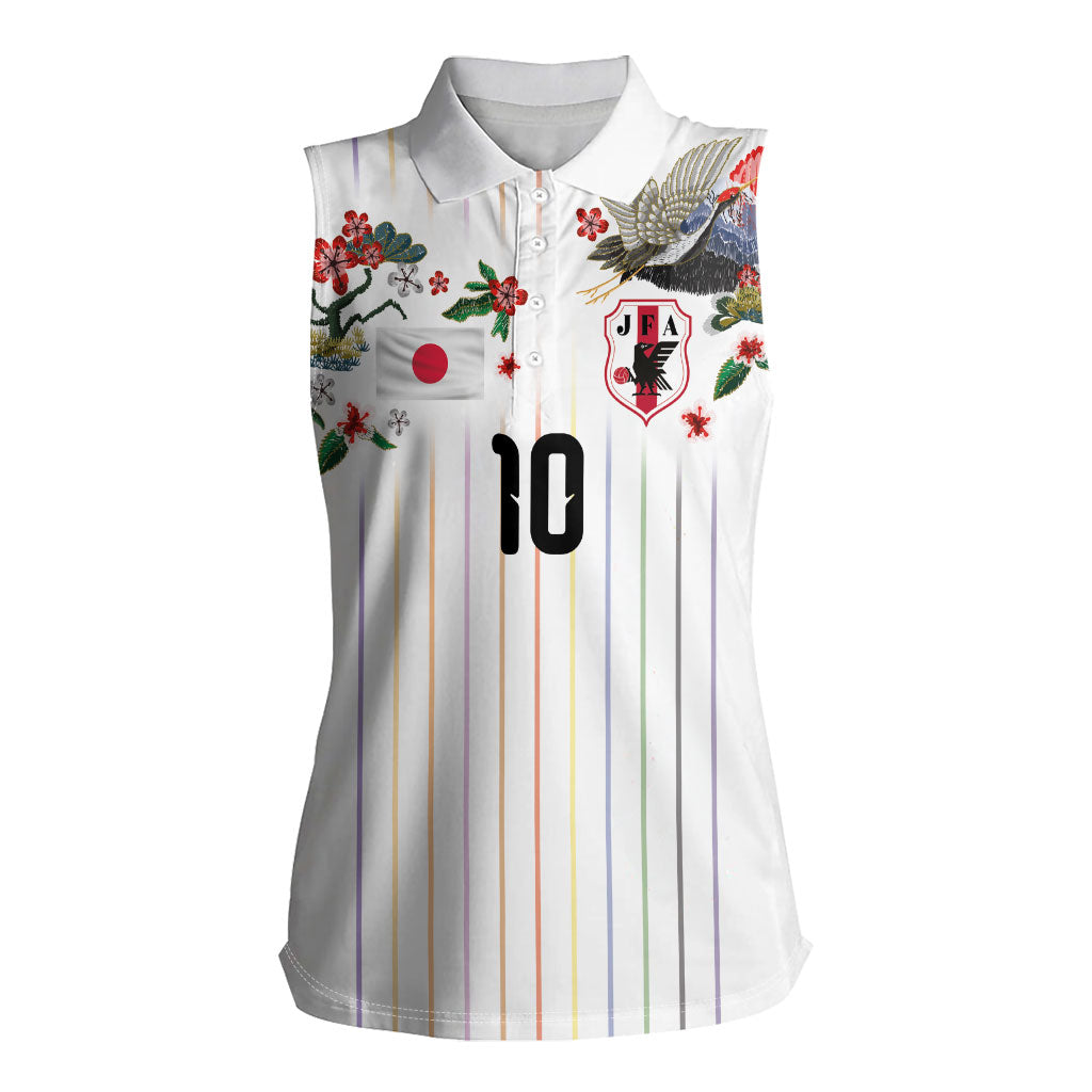 Japan Football Custom Women Sleeveless Polo Shirt Colors Beyond Horizon Sashiko Effect White Version