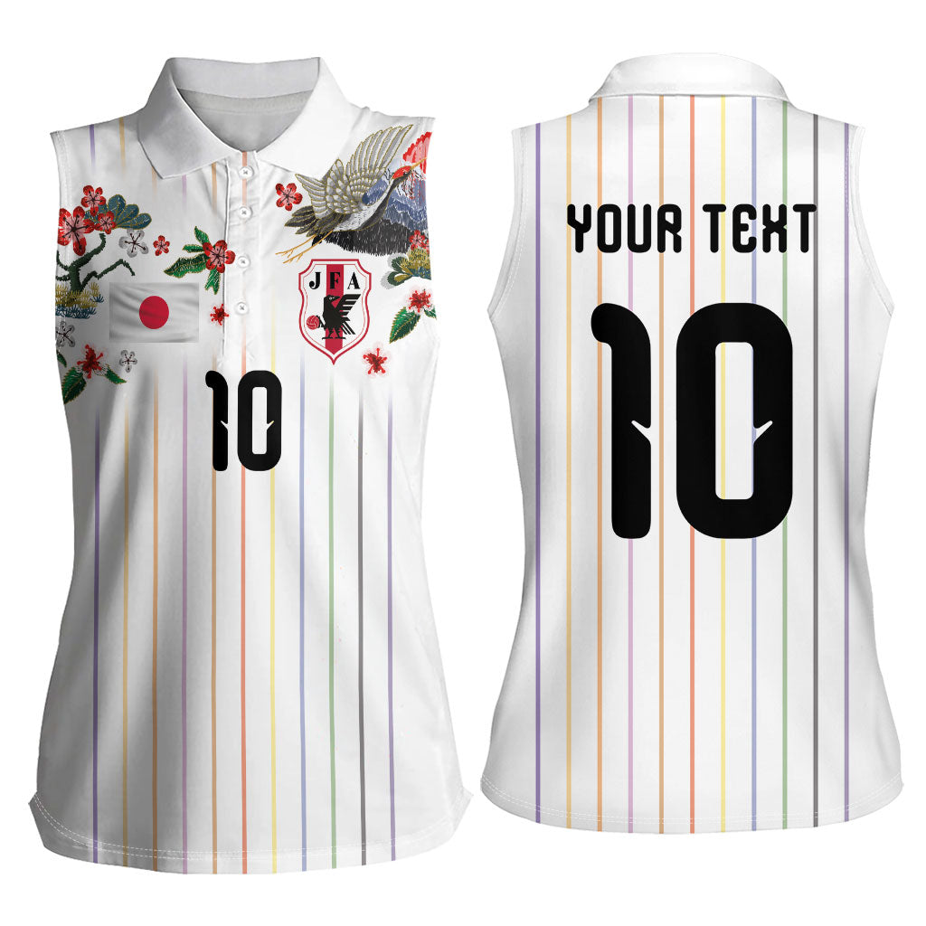 Japan Football Custom Women Sleeveless Polo Shirt Colors Beyond Horizon Sashiko Effect White Version