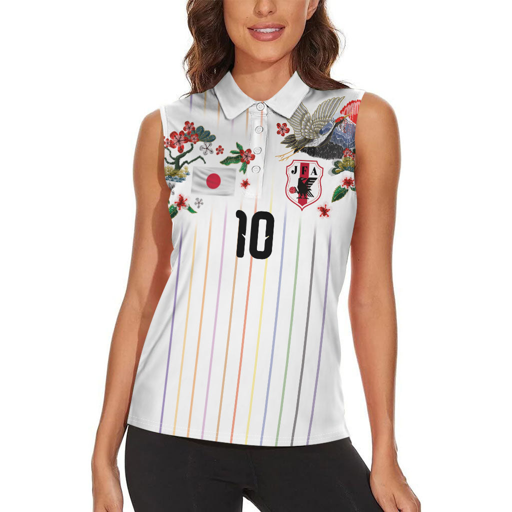 Japan Football Custom Women Sleeveless Polo Shirt Colors Beyond Horizon Sashiko Effect White Version