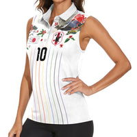 Japan Football Custom Women Sleeveless Polo Shirt Colors Beyond Horizon Sashiko Effect White Version