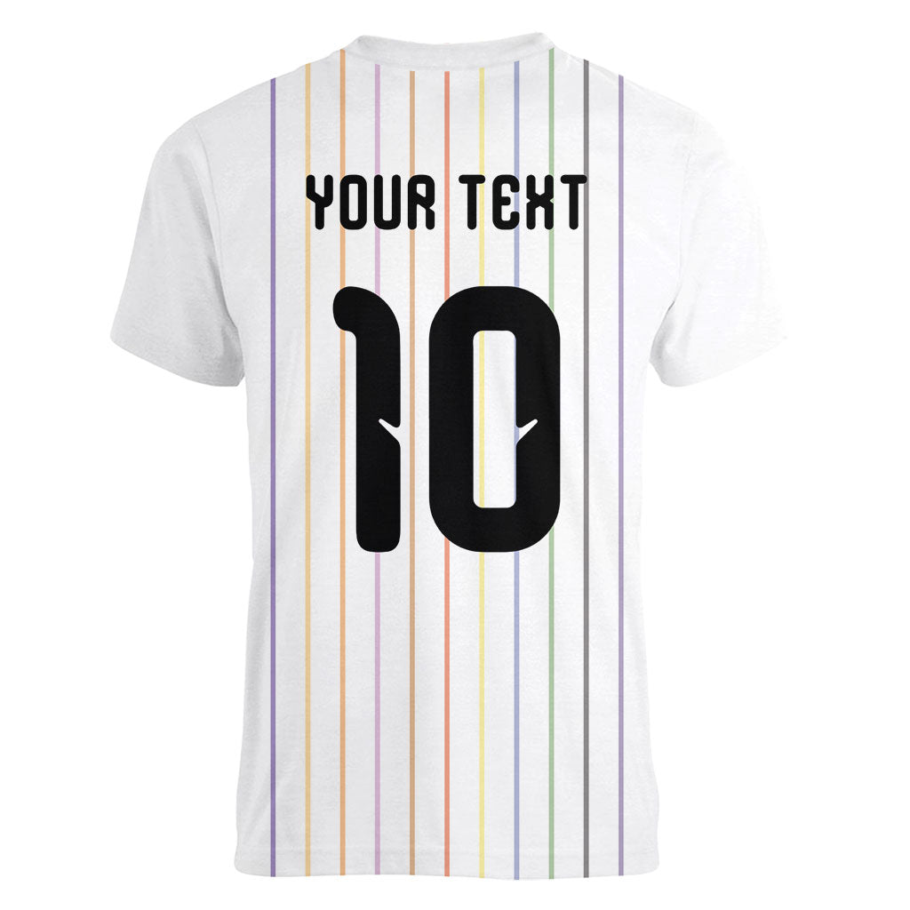 Japan Football Custom Women V-Neck T-Shirt Colors Beyond Horizon Sashiko Effect White Version
