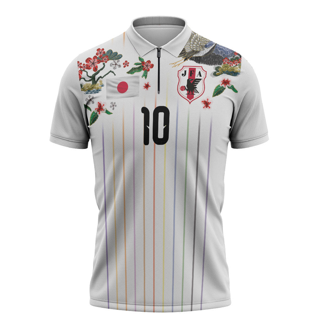 Japan Football Custom Zipper Polo Shirt Colors Beyond Horizon Sashiko Effect White Version