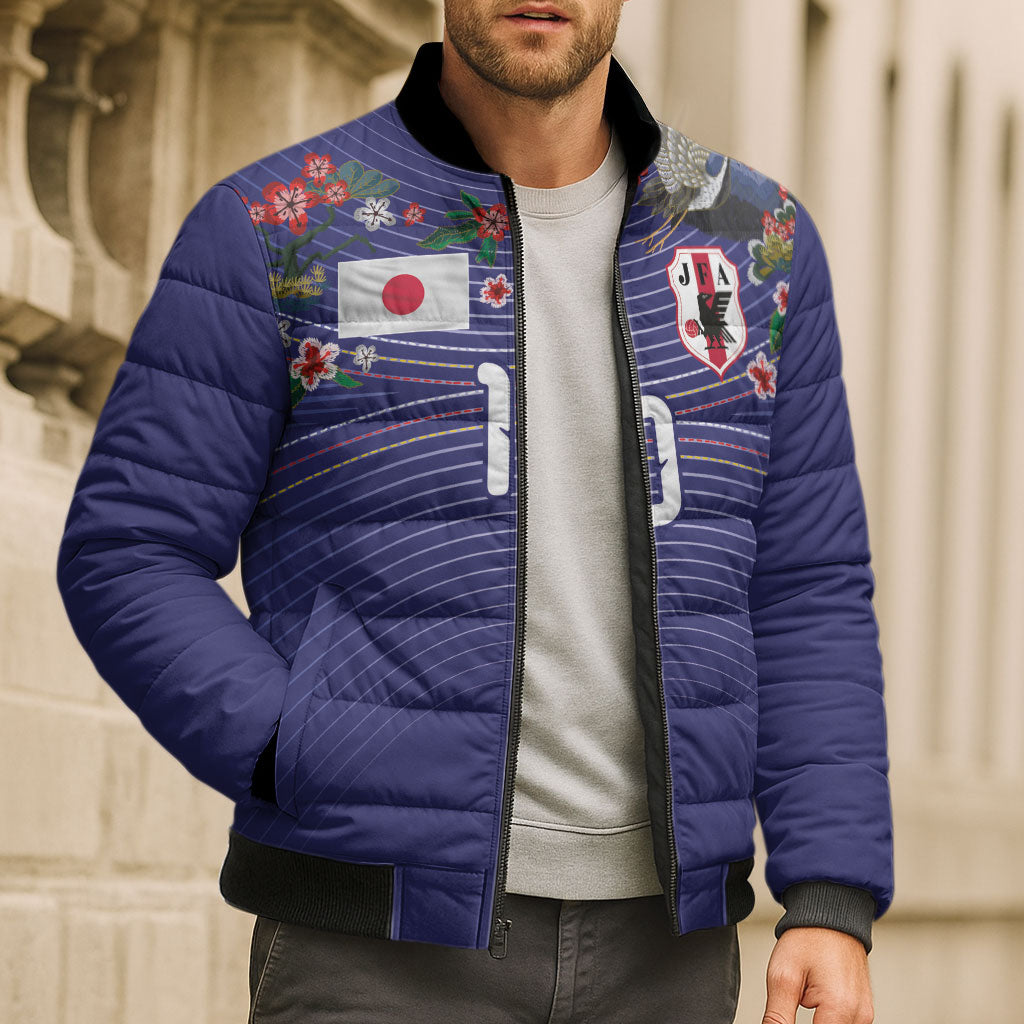 Japan Football Custom Bomber Puffer Jacket Japanese Culture with Sashiko Effect