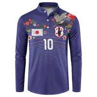 Japan Football Custom Button Sweatshirt Japanese Culture with Sashiko Effect
