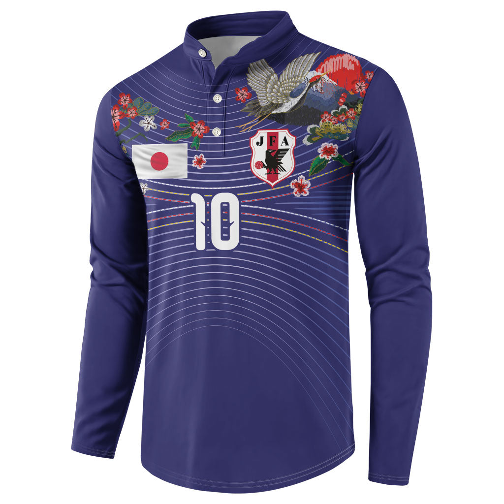 Japan Football Custom Button Sweatshirt Japanese Culture with Sashiko Effect