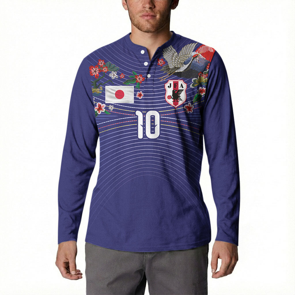 Japan Football Custom Button Sweatshirt Japanese Culture with Sashiko Effect