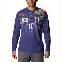Japan Football Custom Button Sweatshirt Japanese Culture with Sashiko Effect