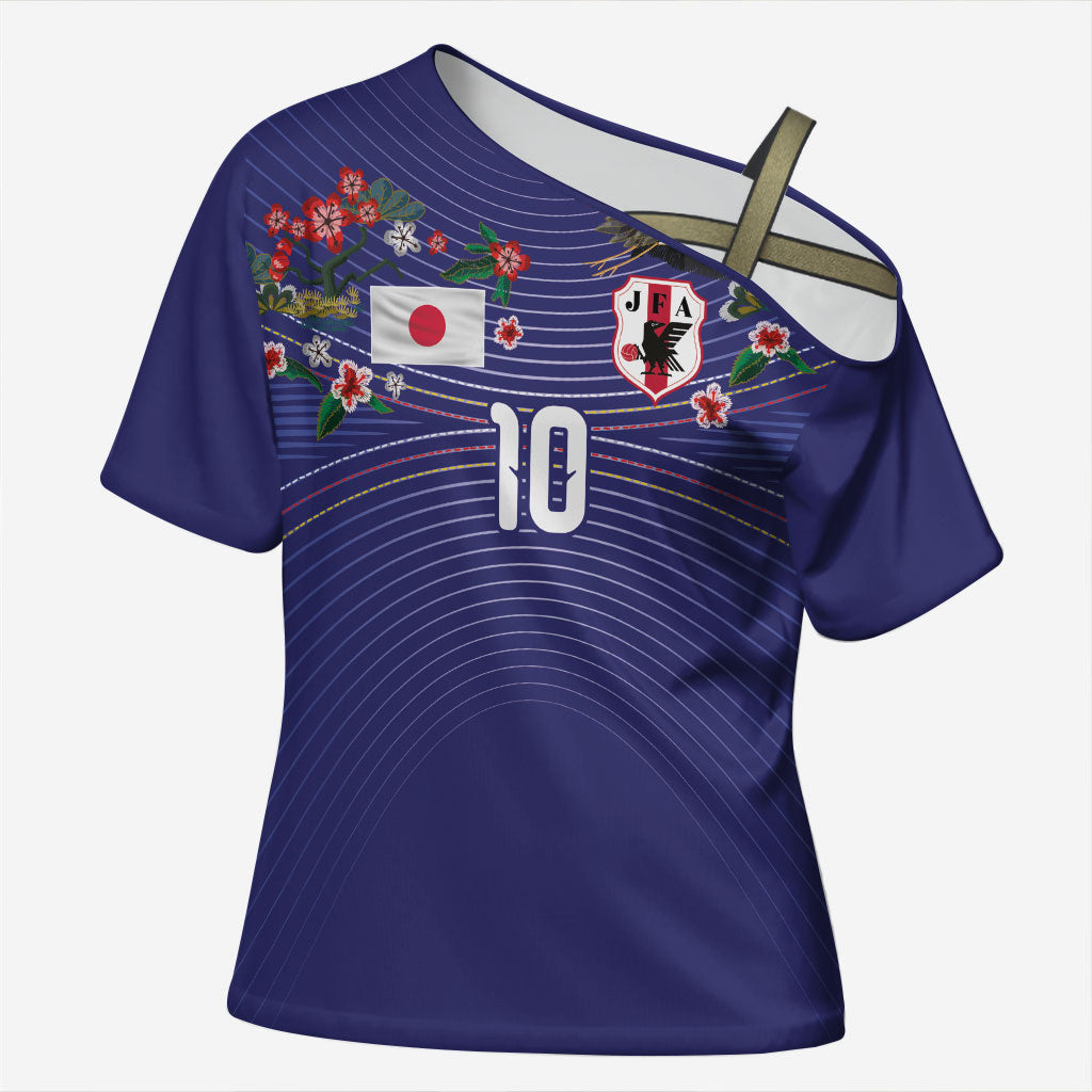 Japan Football Custom Cross Shoulder Shirt Japanese Culture with Sashiko Effect