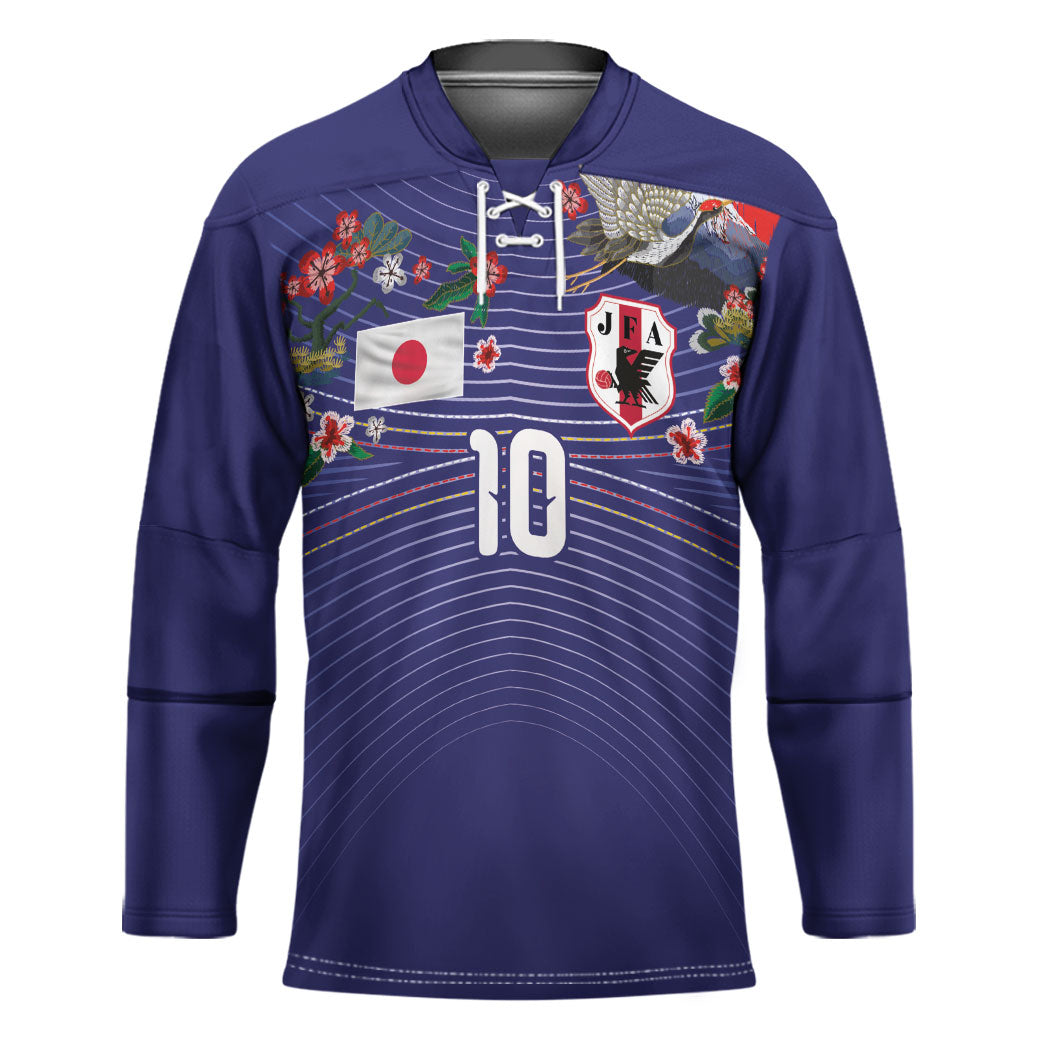 Japan Football Custom Hockey Jersey Japanese Culture with Sashiko Effect