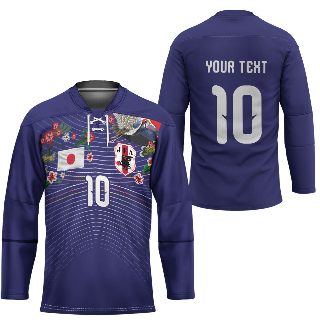Japan Football Custom Hockey Jersey Japanese Culture with Sashiko Effect