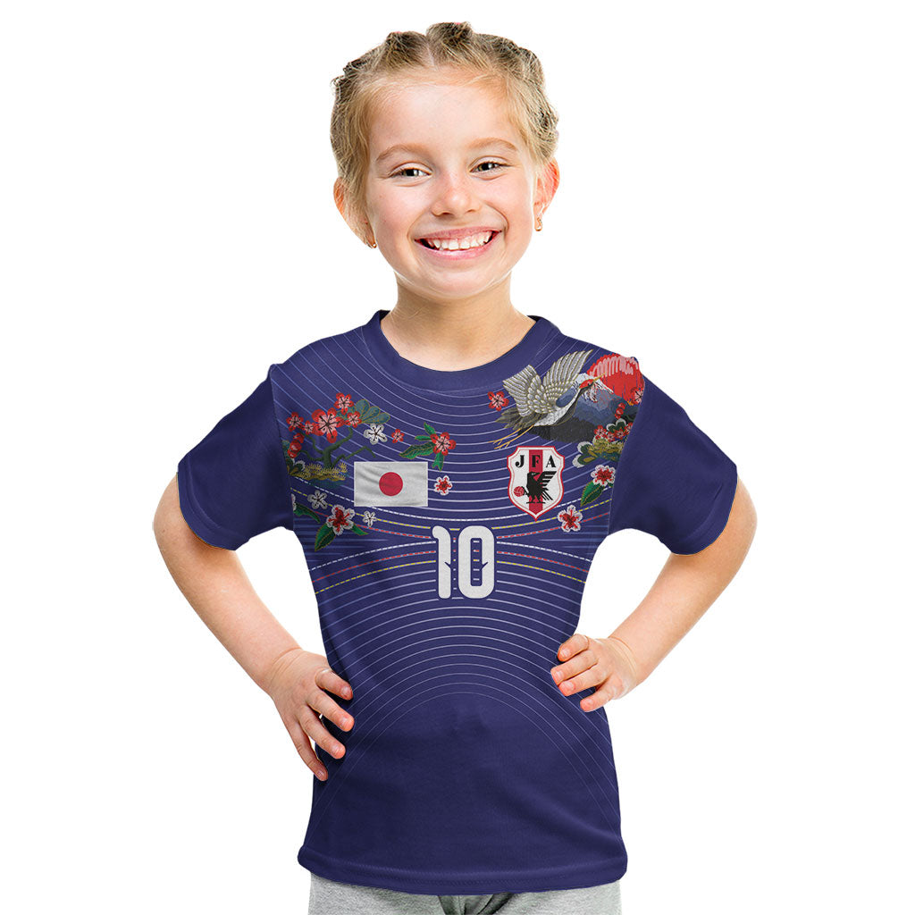 Japan Football Custom Kid T Shirt Japanese Culture with Sashiko Effect