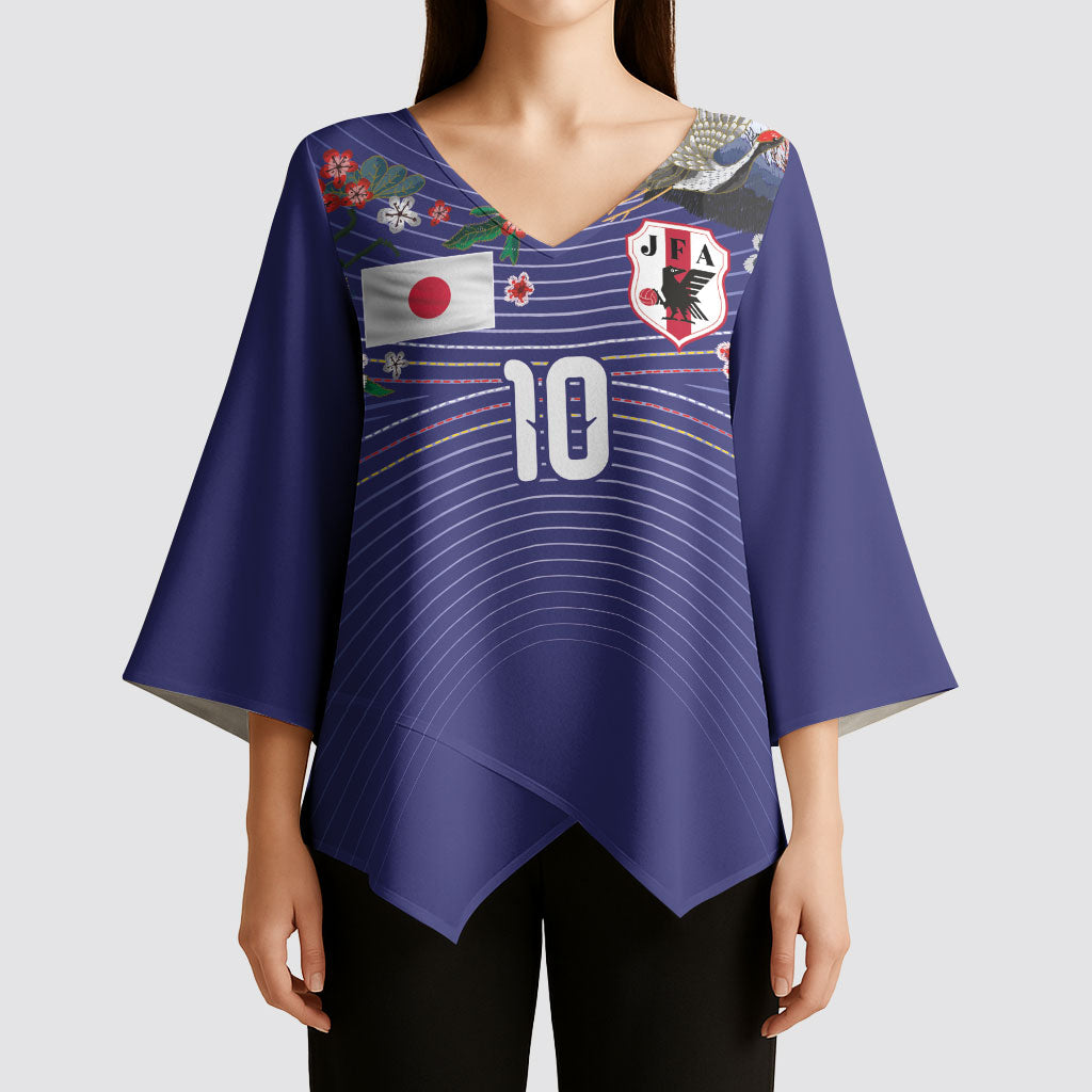Japan Football Custom Kimono Sleeve Blouse Japanese Culture with Sashiko Effect