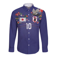 Japan Football Custom Long Sleeve Button Shirt Japanese Culture with Sashiko Effect