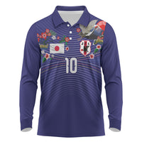 Japan Football Custom Long Sleeve Polo Shirt Japanese Culture with Sashiko Effect