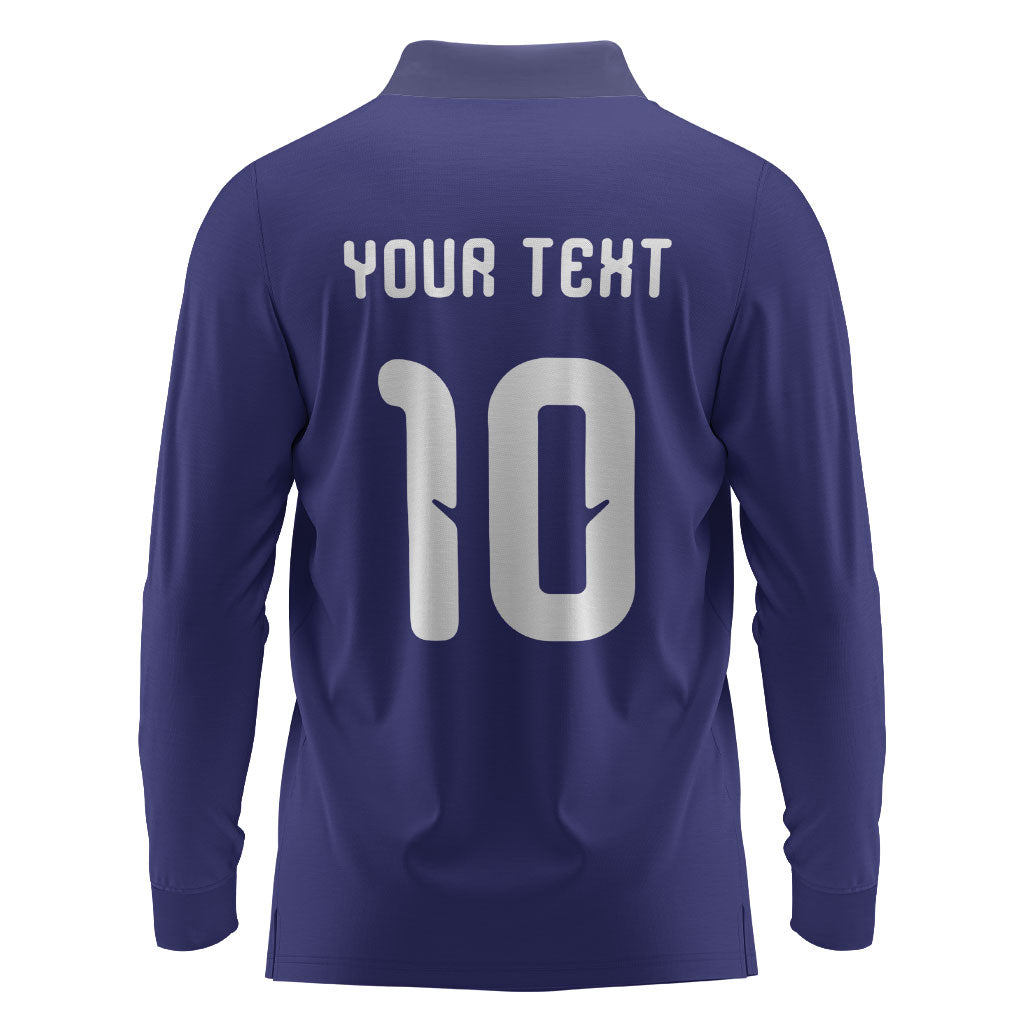 Japan Football Custom Long Sleeve Polo Shirt Japanese Culture with Sashiko Effect
