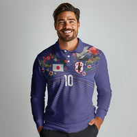 Japan Football Custom Long Sleeve Polo Shirt Japanese Culture with Sashiko Effect