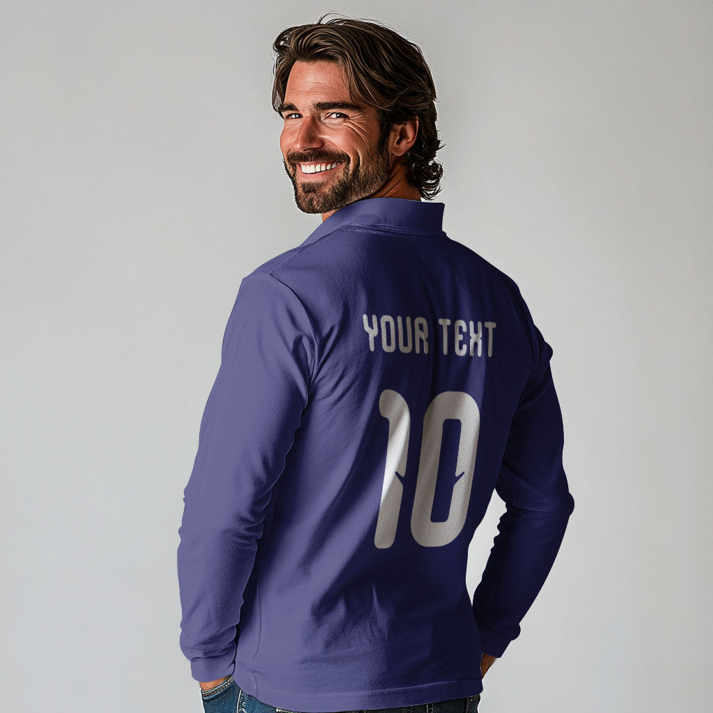Japan Football Custom Long Sleeve Polo Shirt Japanese Culture with Sashiko Effect