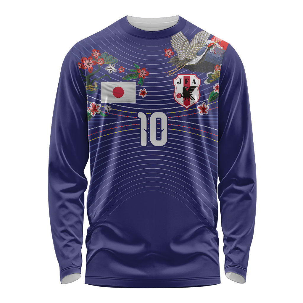 Japan Football Custom Long Sleeve Shirt Japanese Culture with Sashiko Effect