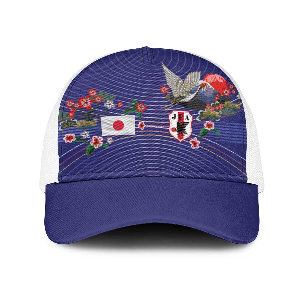 Japan Football Mesh Trucker Cap Japanese Culture with Sashiko Effect