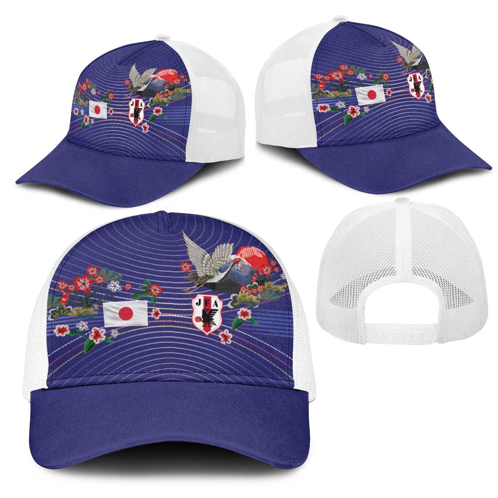 Japan Football Mesh Trucker Cap Japanese Culture with Sashiko Effect