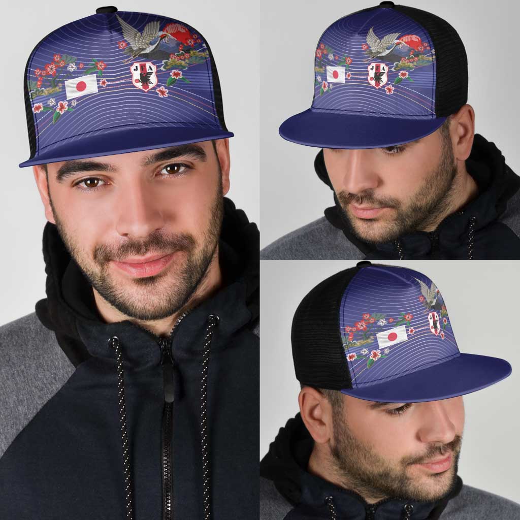 Japan Football Mesh Trucker Cap Japanese Culture with Sashiko Effect
