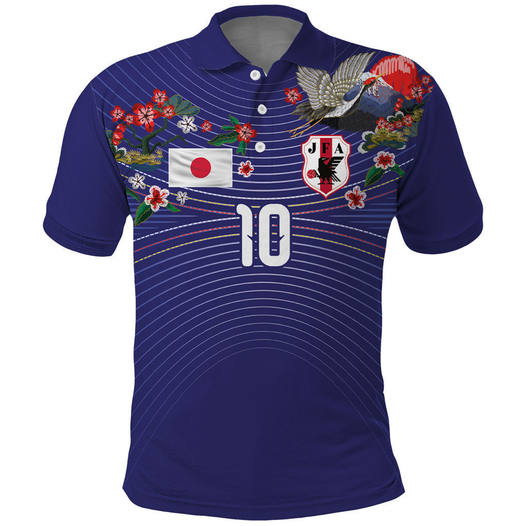 Japan Football Custom Polo Shirt Japanese Culture with Sashiko Effect