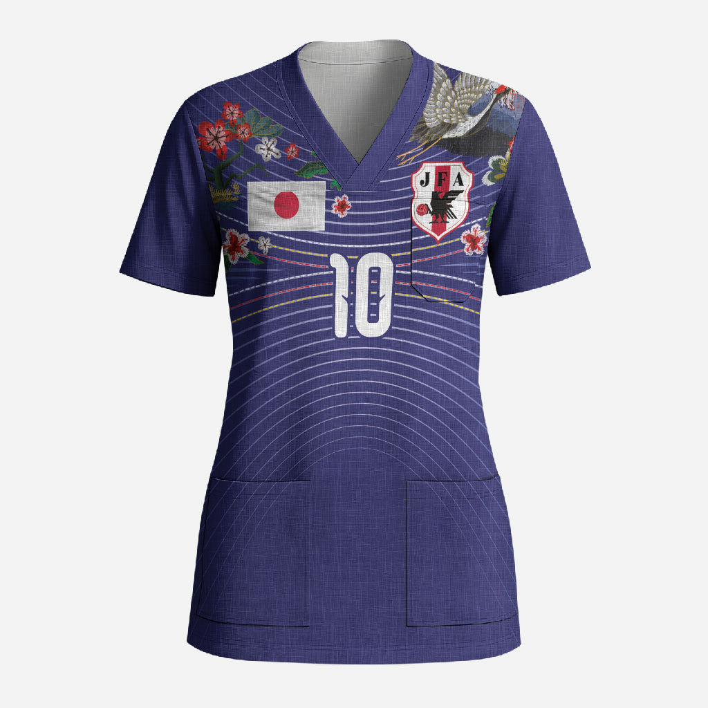 Japan Football Custom Scrub Top Japanese Culture with Sashiko Effect